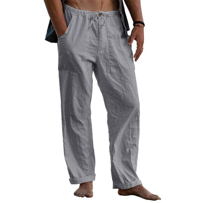 Herren nan lockere Leinenhose mit Gummibund und aufgesetzten Seitentaschen EB