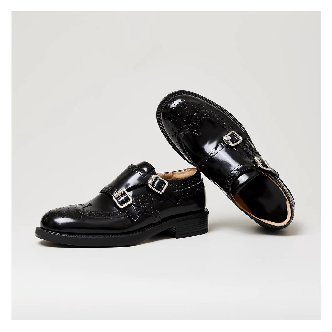 Damen elegante Doppelmonk-Schuhe mit dekorativen Perforierungen und edler Beschläge EB