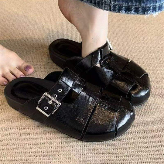 Damen moderne Zehentrenner-Sandalen mit seitlichem Riemendesign EB