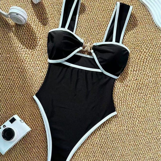 Damen Einteiler Badeanzug mit modischem Bustier und verstellbaren Trägern EB