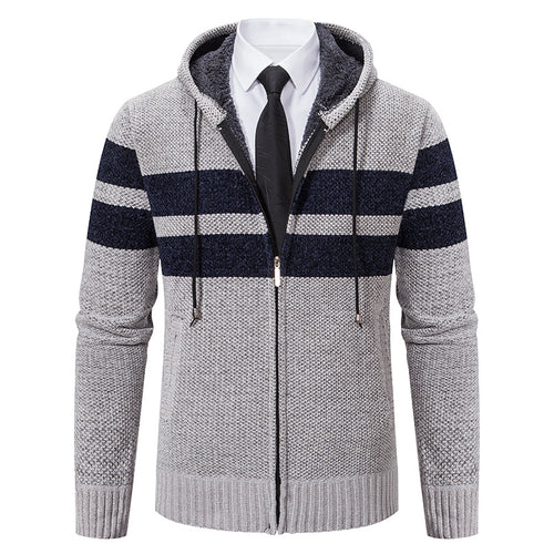Herren nan gestrickte Kapuzenjacke mit Teddyfutter, verdecktem Reißverschluss und kontrastreifen EB