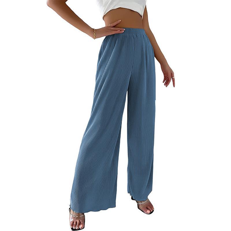 Damen elegante Plissee-Hose mit weitem Bein und elastischem Bund EB