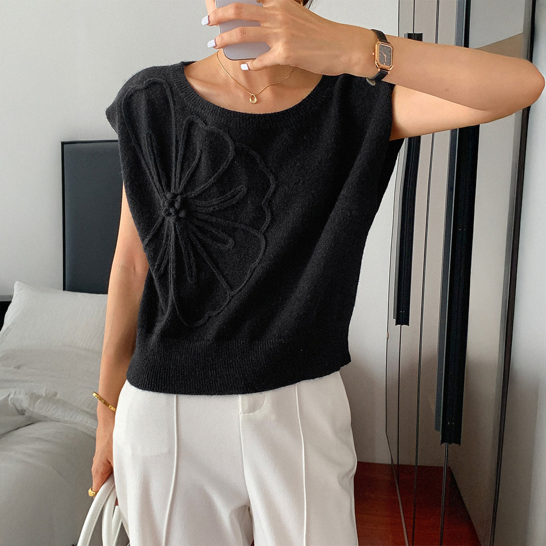 Damen Strickoberteil mit floralem Reliefdesign EB