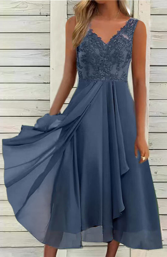 Damen Halbarm Abendkleid mit zarter Spitze und raffinierten Falten Heidi-Mode