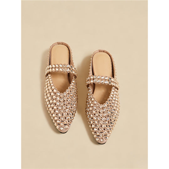 Damen elegante und glamouröse Mules mit Strassverzierungen EB