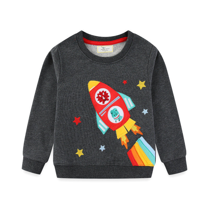 Kinder Sweatshirt mit kreativem Raketen- und Tierdesign EB