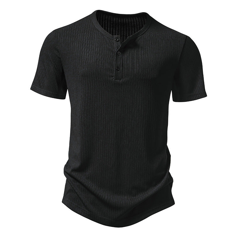 Herren stylisches Kurzarm-Henley-Shirt mit strukturiertem Design und zwei Knopf-Details EB