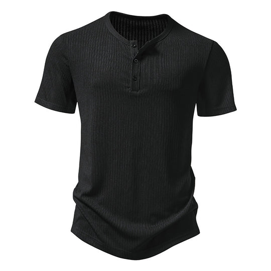 Herren stylisches Kurzarm-Henley-Shirt mit strukturiertem Design und zwei Knopf-Details EB