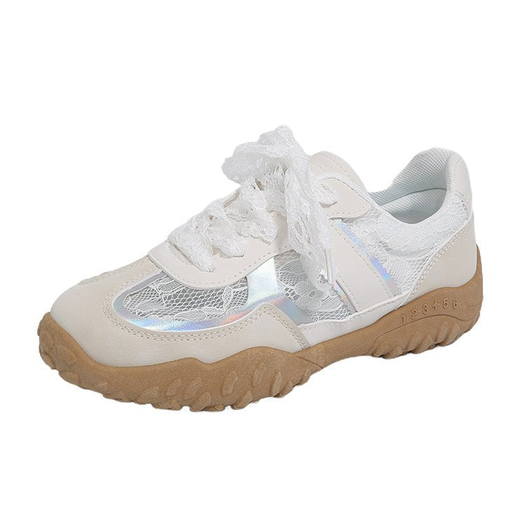 Damen modische Sneakers mit eleganter Spitze und transparenter Schnürung EB