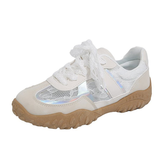 Damen modische Sneakers mit eleganter Spitze und transparenter Schnürung EB