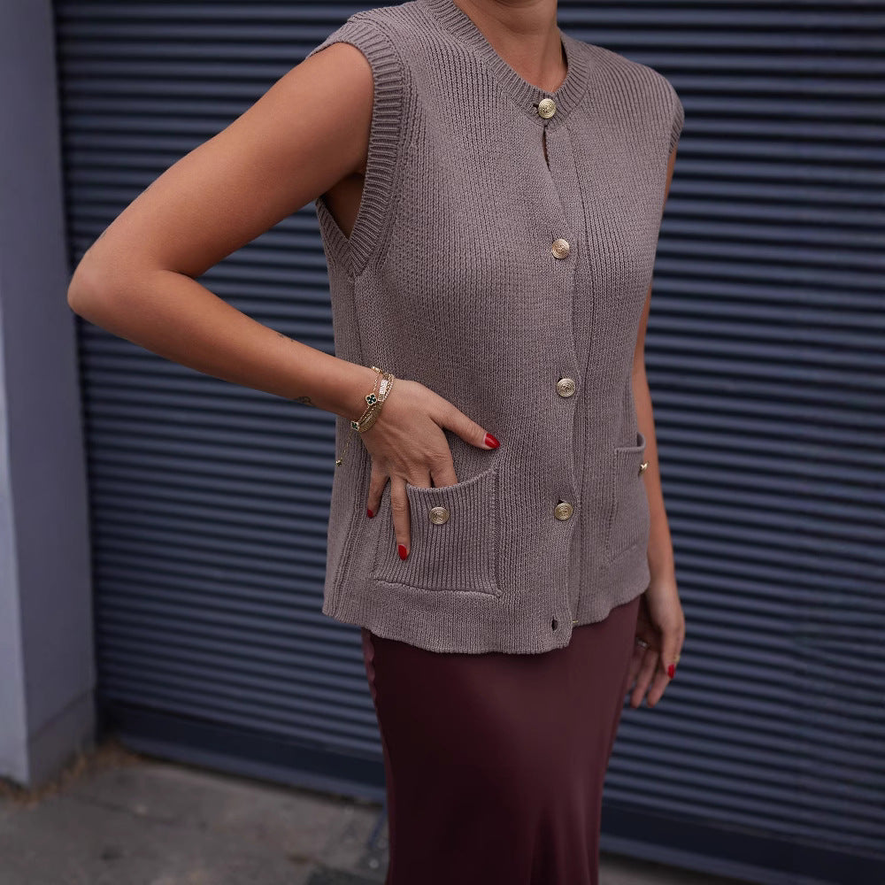 Damen Strickweste mit Knopfleiste und praktischen Taschen EB