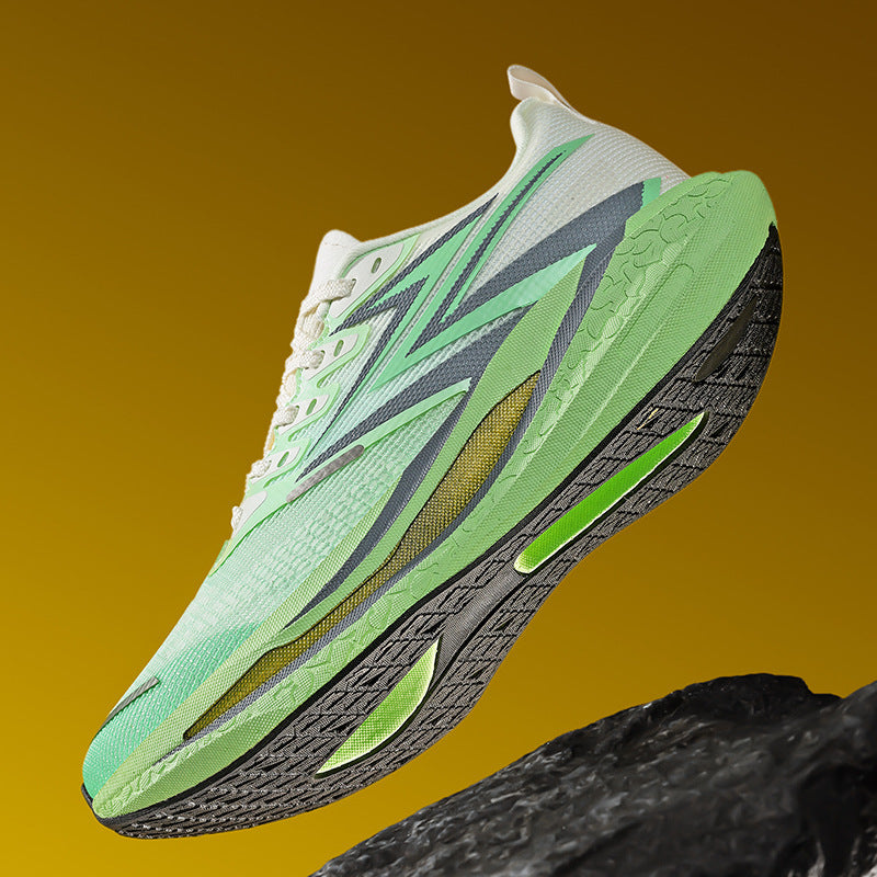 Unisex dynamische Straßenlaufschuhe mit gebogener Rocker‑Zwischensohle, reaktiver EVA‑Dämpfung und atmungsaktivem Strickobermaterial EB