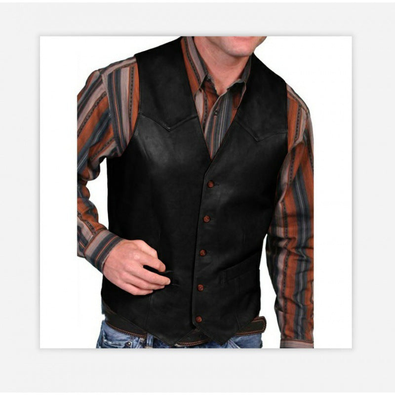 Herren nan taillierte Lederweste mit Western-Details, V-Ausschnitt und zwei Eingrifftaschen EB