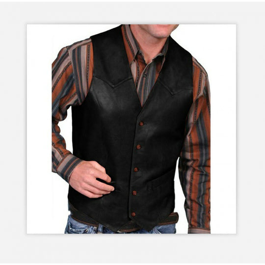 Herren nan taillierte Lederweste mit Western-Details, V-Ausschnitt und zwei Eingrifftaschen EB