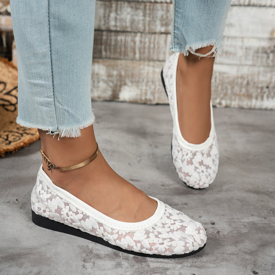 Damen Ballerinas mit zartem Häkelmuster und bequemem Fußbett EB