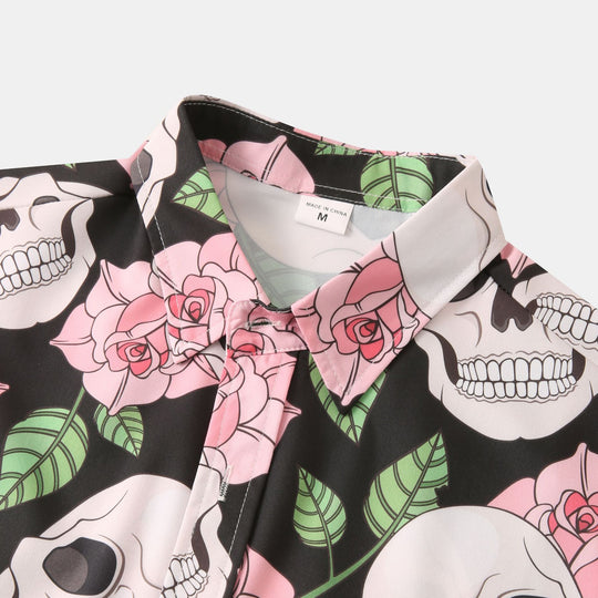 Herren Kurzarmhemd mit kreativem Totenkopf- und Blumenmuster EB 1757487585