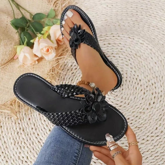 Damen Trendige Zehentrenner-Sandalen mit floralen Akzenten EB