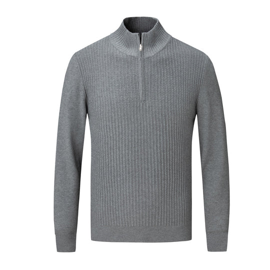 Herren Strickpullover mit modernem Stehkragen und feinem Rippdesign EB