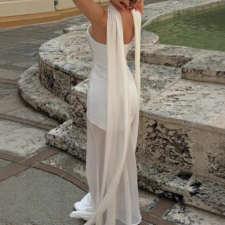 Damen Elegantes bodenlanges Abendkleid mit trägerlosem Design und fließendem Stoff EB