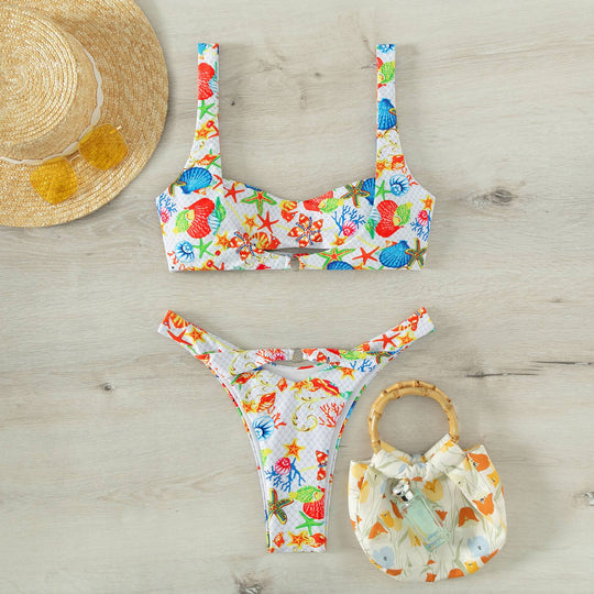 Damen Bikini mit floralem Design und verstellbaren Trägern EB