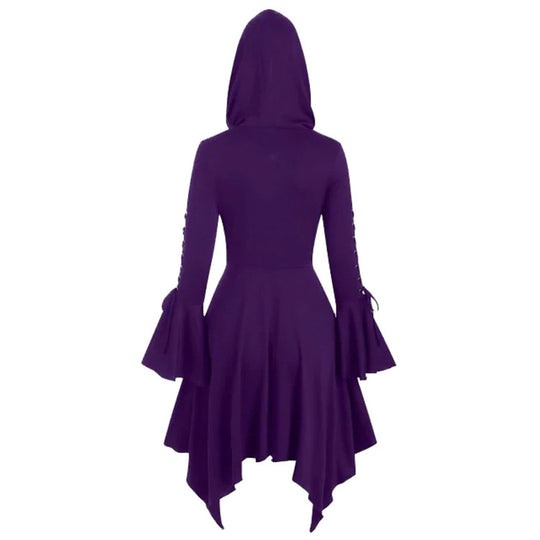Damen nan Kapuzen-Mantelkleid mit asymmetrischem Zipfelsaum und geschnürten Glockenärmeln EB