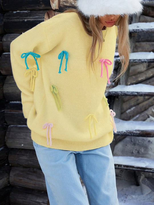 Damen kreative Strickpullover mit bunten Applikationen EB
