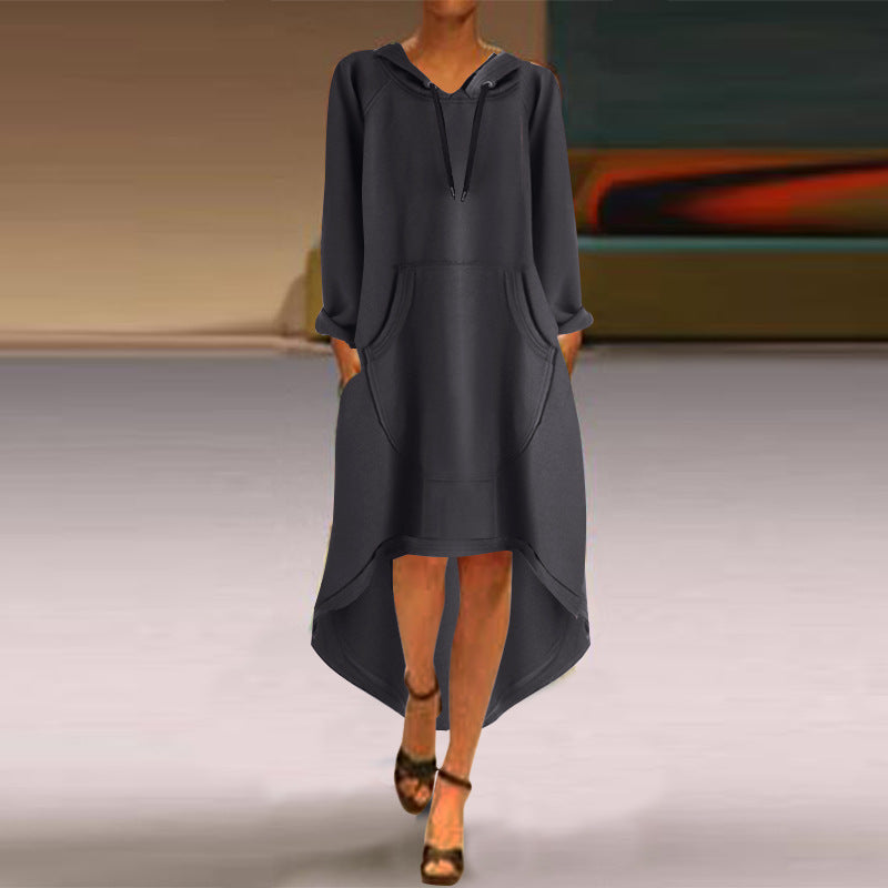 Damen nan Oversize Kapuzenkleid mit hohem Rückensaum, Kängurutasche und lässigem Streetstyle-Schnitt EB