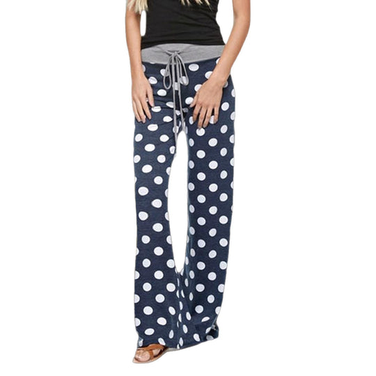 Damen nan ausgestellte Palazzo-Loungehose mit hohem Komfortbund, Kordelzug und gepunktetem Dessin EB