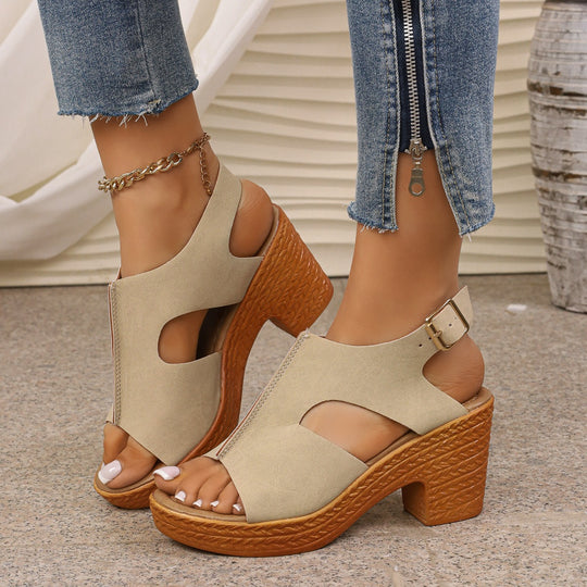 Damen Plateau-Sandalen mit offener Zehenpartie und verstellbarem Riemen EB