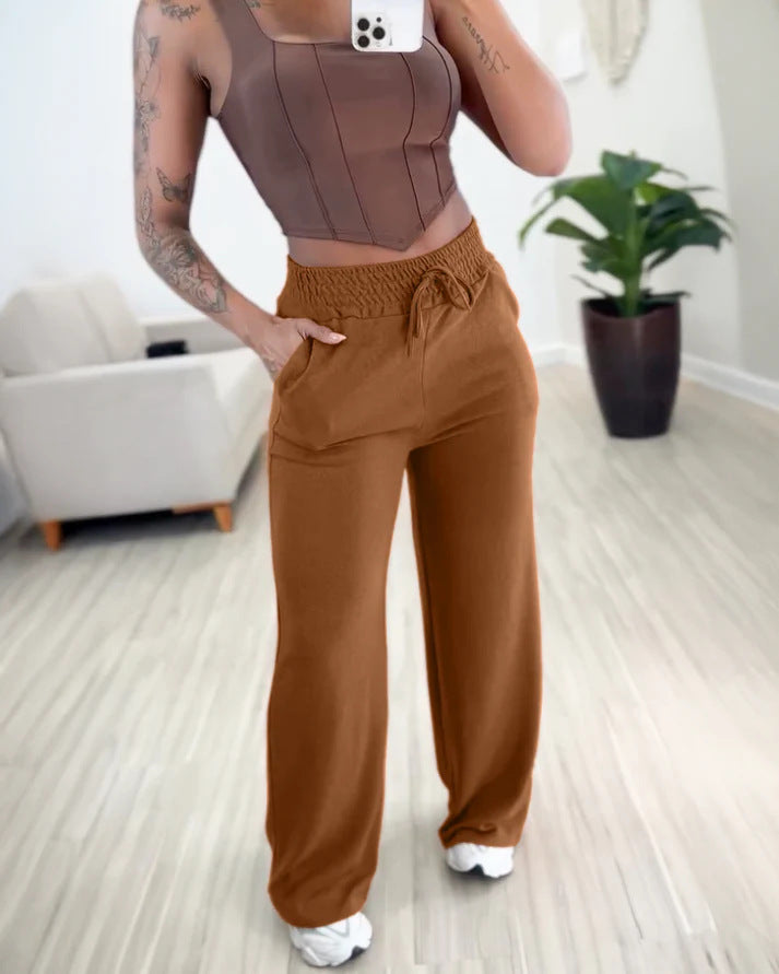 Damen bequeme und lässige Freizeithose mit elastischem Bund und seitlichen Taschen EB