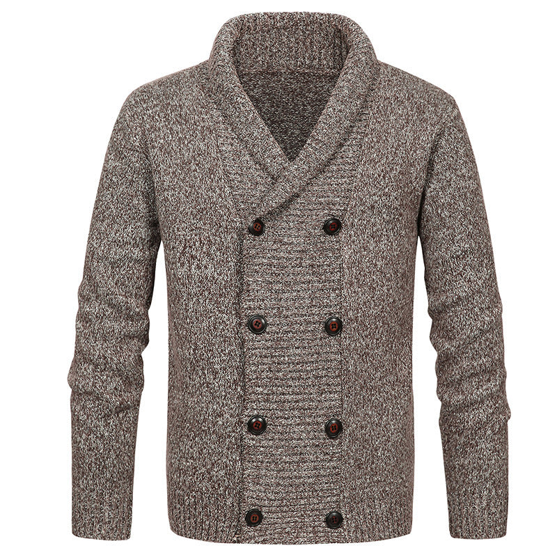 Herren hochwertige Strickjacke mit großem Revers und Knopfdetail EB