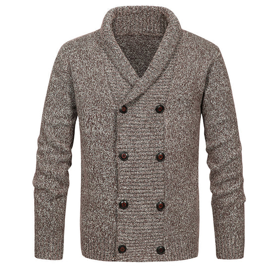 Herren hochwertige Strickjacke mit großem Revers und Knopfdetail EB