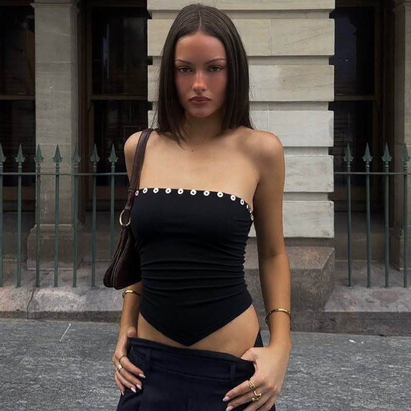 Damen Crop-Top mit raffinierten Rüschendetails und figurbetonter Passform EB