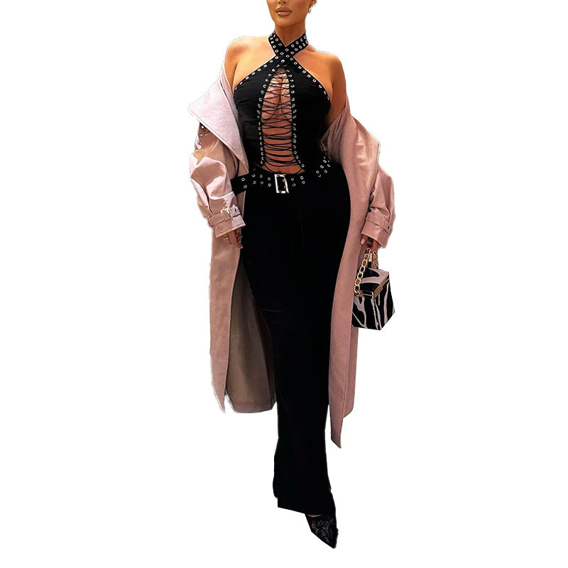 Damen Figurbetonter Jumpsuit mit raffiniertem Schnürdesign EB
