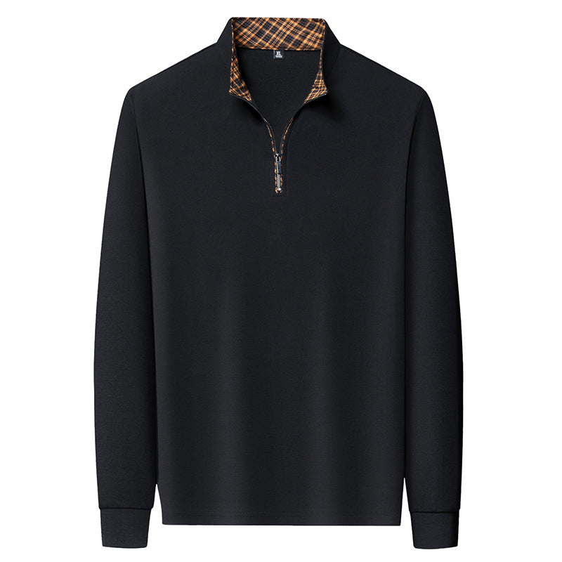 Herren Langarm-Halfzip-Pullover mit Troyerkragen und kariertem Innenkragen EB