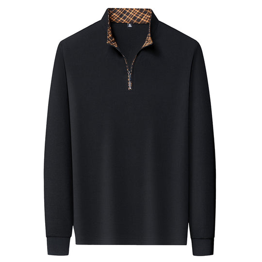 Herren Langarm-Halfzip-Pullover mit Troyerkragen und kariertem Innenkragen EB