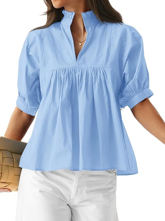 Damen Bluse mit Stehkragen und gepufften Ärmeln EB