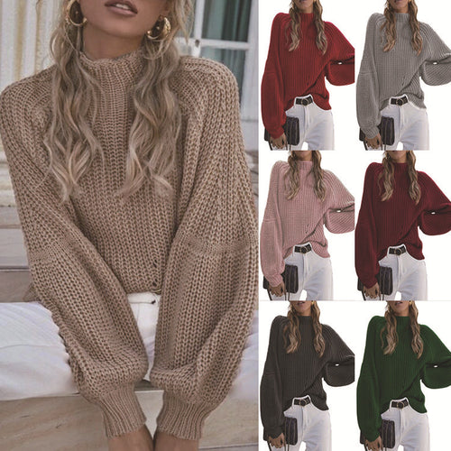 Damen gemütlicher Strickpullover mit weitem Schnitt EB