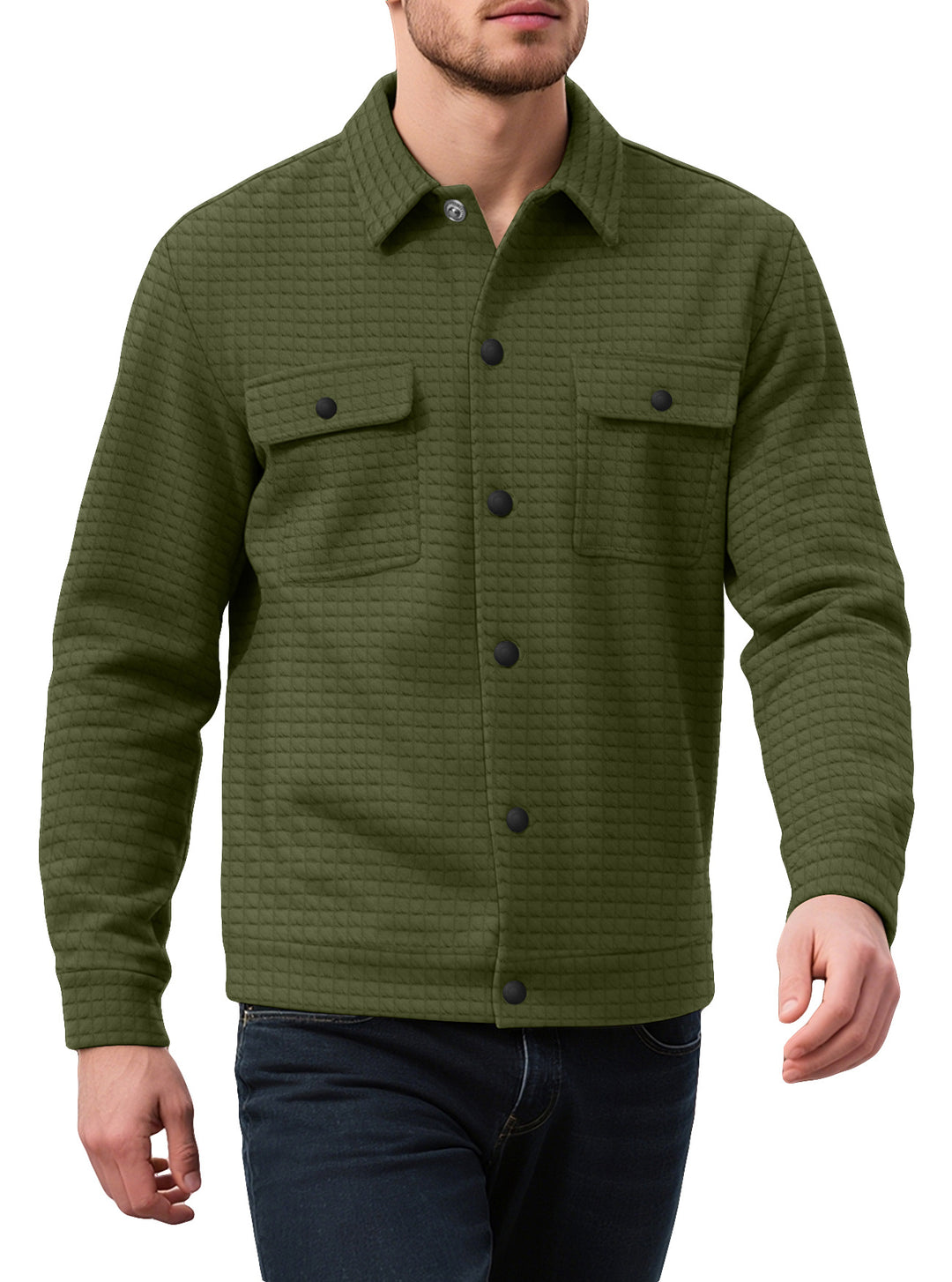 Herren nan gequiltete Hemdjacke im Overshirt-Stil mit Druckknopfleiste und aufgesetzten Brustklappen EB