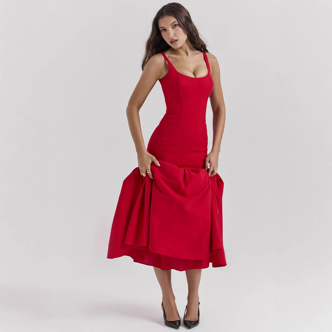 Damen Maxikleid mit schickem Taillenbetonung und voluminösem Rock EB