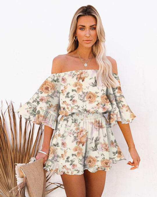 Damen Off-Shoulder Jumpsuit mit voluminösen Rüschensleeves EB