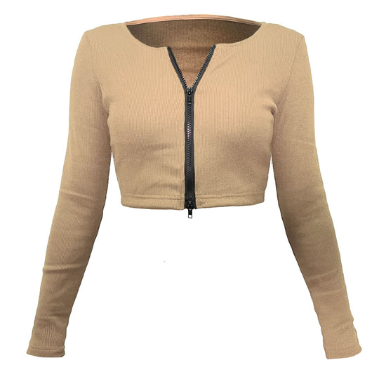 Damen modische Cropped Jacke mit Reißverschluss EB