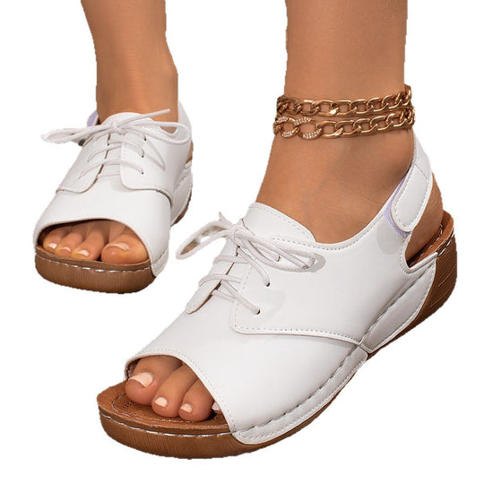 Damen lässige Slipper mit Schnürung und offenem Zehenbereich EB