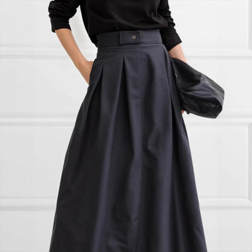 Damen Maxirock mit eleganter Faltenlegung und seitlichen Taschen EB