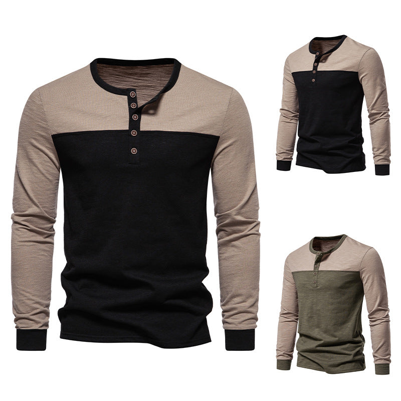 Herren Langarm-Henley-Shirt mit kontrastierenden Farbblockelementen EB