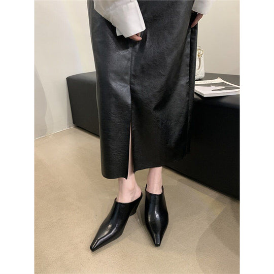Damen schlanke Mules mit modernem asymmetrischem Design EB