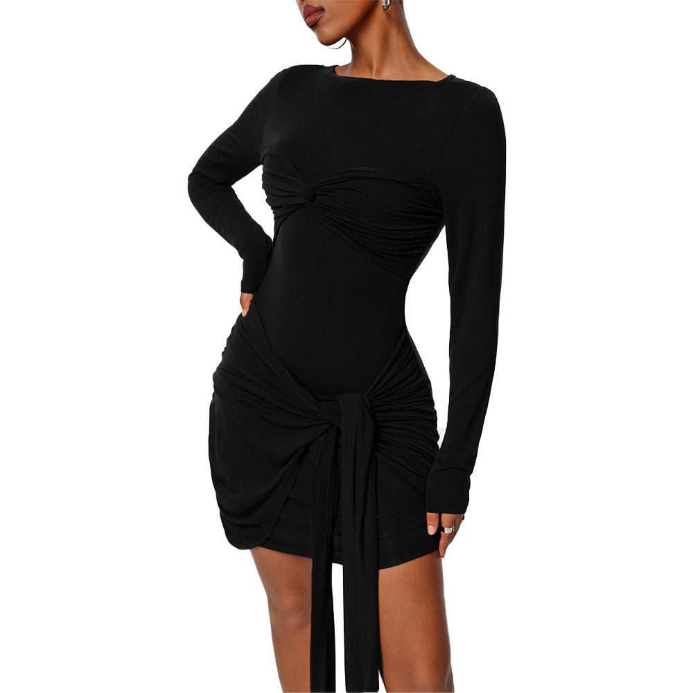 Damen figurbetontes Minikleid mit asymmetrischer Knotendrapierung, taillierter Raffung und langem Ärmelschal Eichborn Berlin