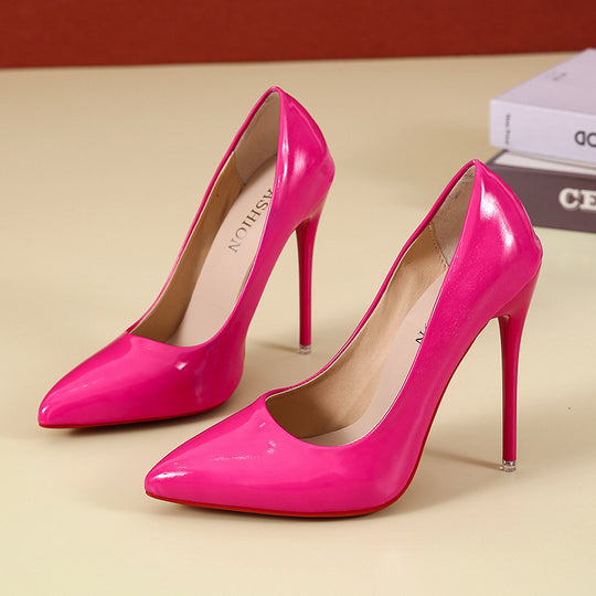 Damen elegante High Heels mit spitz zulaufender Zehenpartie und glänzender Oberfläche EB