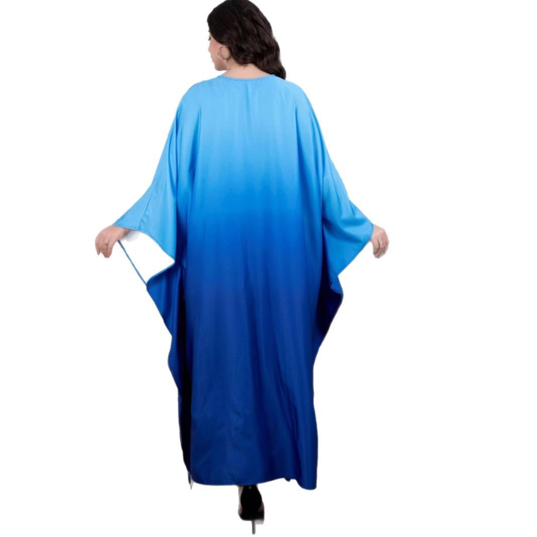 Damen Maxikleid mit fließendem Wasserfarben-Muster und weit geschnittenen Ärmeln EB