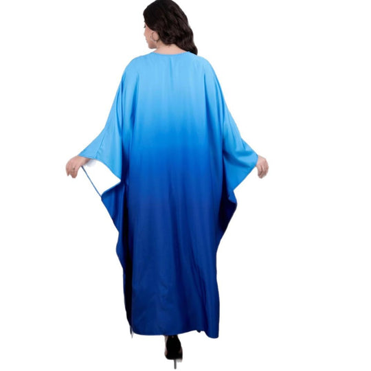 Damen Maxikleid mit fließendem Wasserfarben-Muster und weit geschnittenen Ärmeln EB